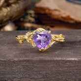 Nature-Inspired 3-Prong Heart-Shaped Amethyst Engagement Ring